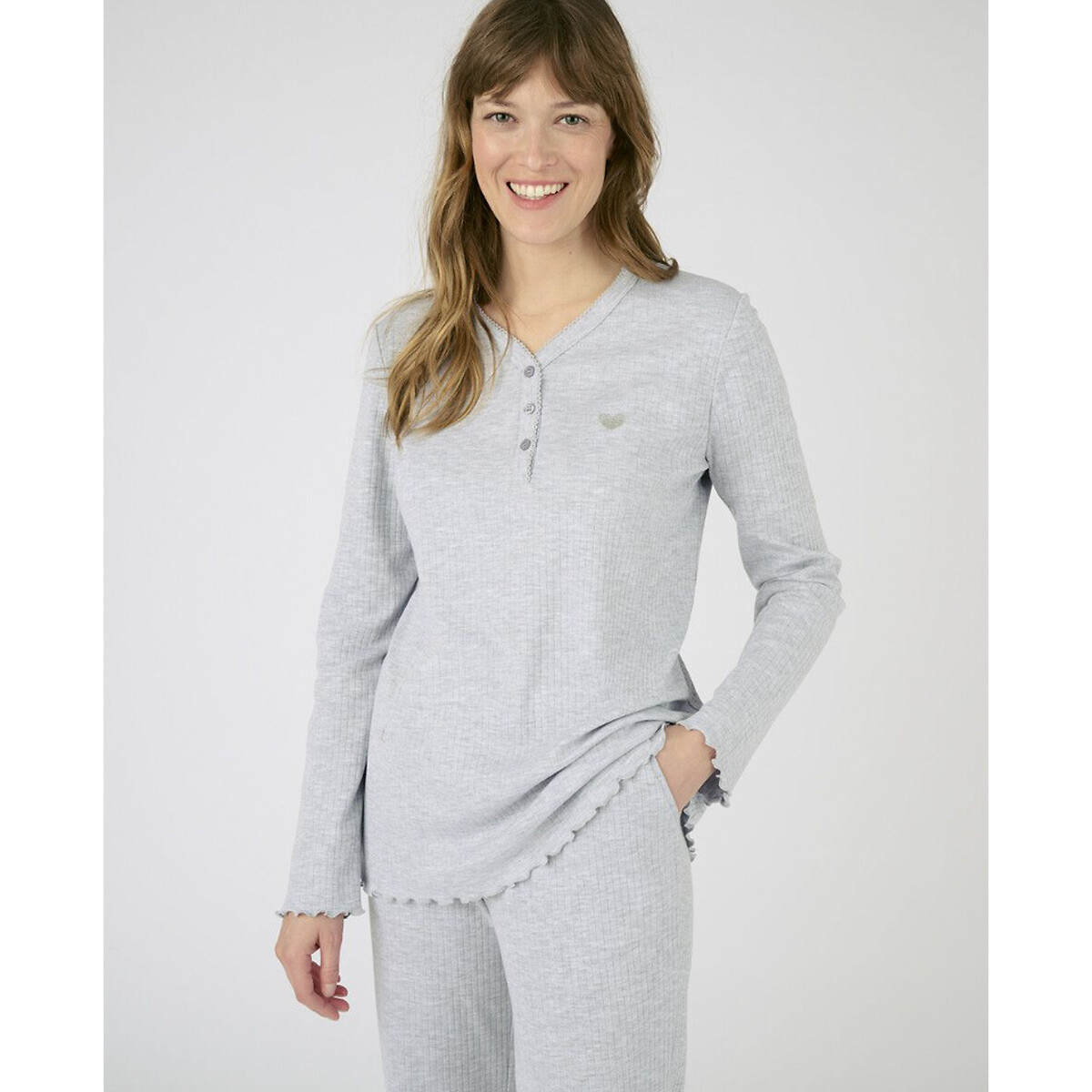 Ensemble de pyjama manches longues gris chiné, DAMART