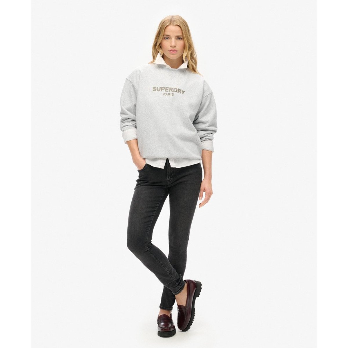 Sweat ras du cou ample Sport Luxe gris chiné cadet, SUPERDRY