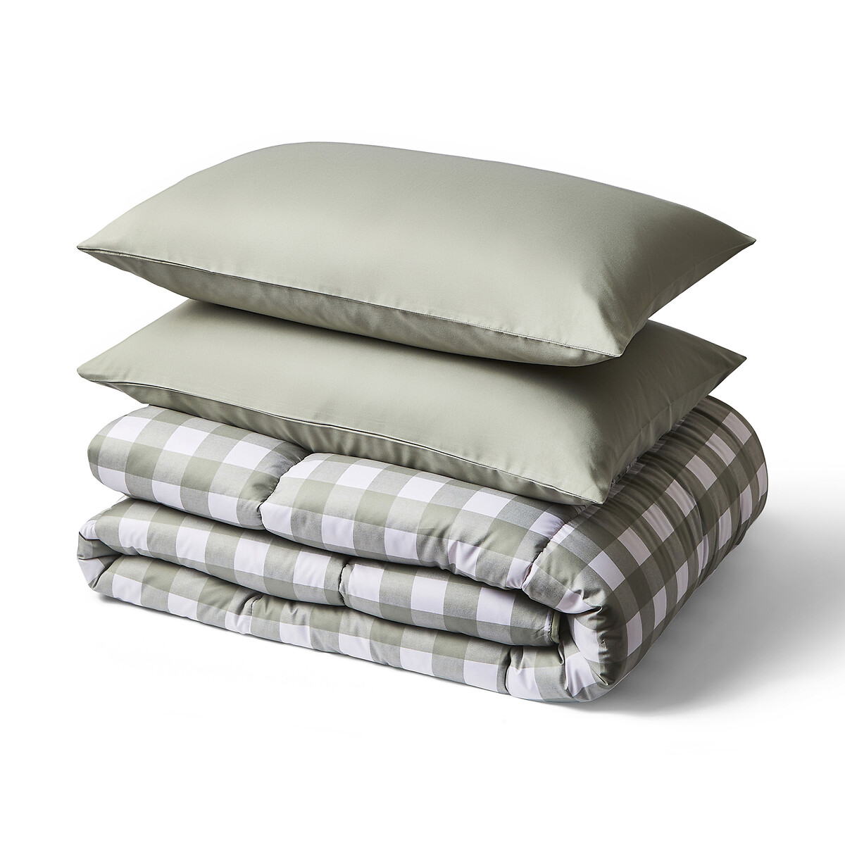 10.5 Tog Olive Gingham Coverless Duvet and Pillowcase Set olive, NIGHT LARK