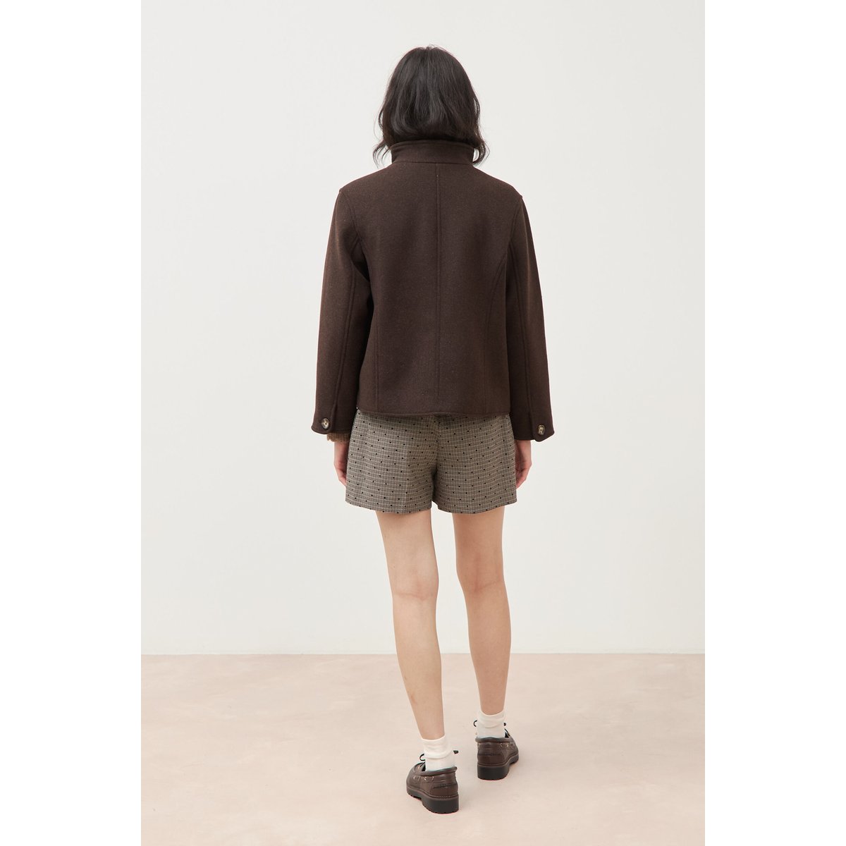 Veste oversize courte col tailleur marron foncé, BONOBO
