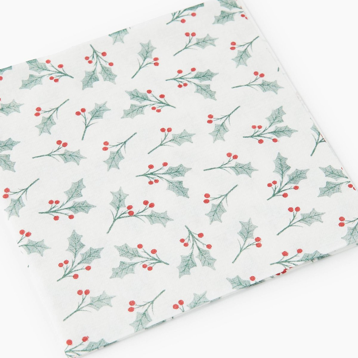 20 serviettes 25x25cm, imprimé multi houx blanc et vert, MONOPRIX