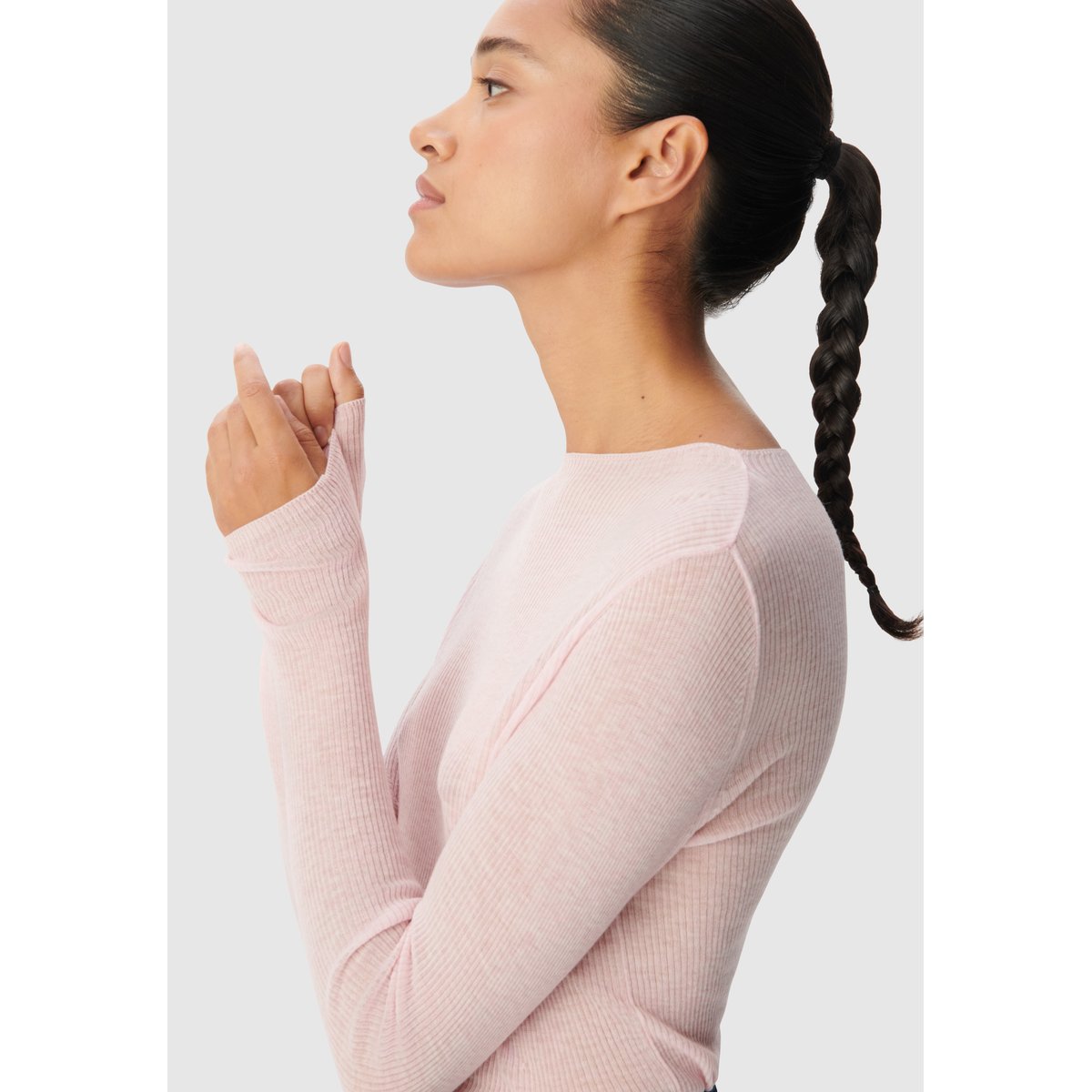 Pull col rond tricot fin 100% laine rose pâle, IKKS