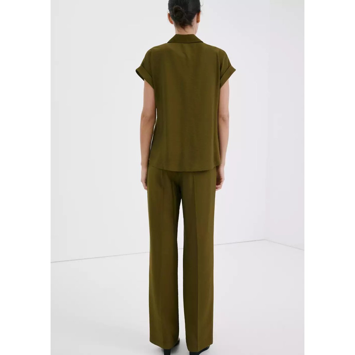 Pantalon droit taille normale vert, MANGO