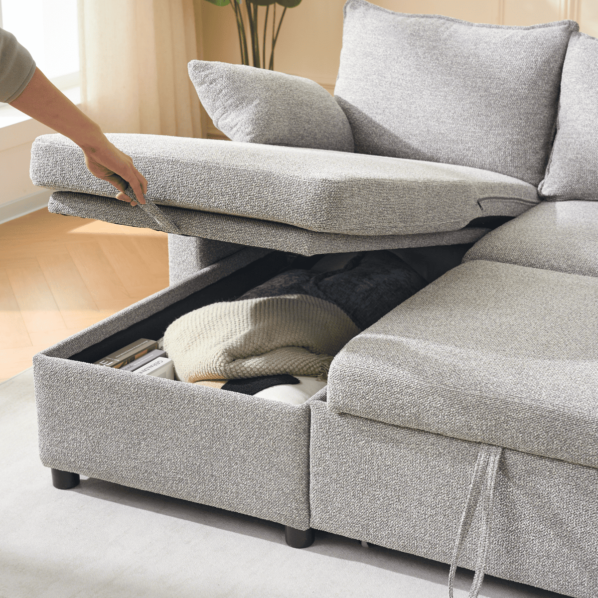Canapé convertible 3 places en tissu LOUISON gris, CALICOSY