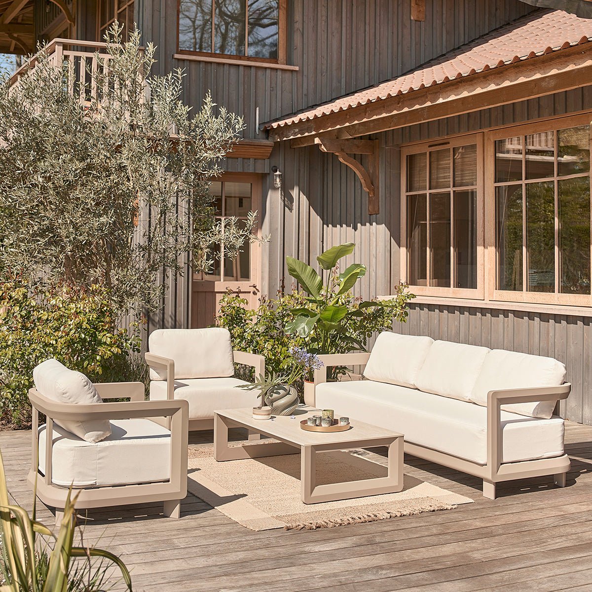 Salon de jardin bas en aluminium 5 places  CALIZA taupe, BERAH GETAH