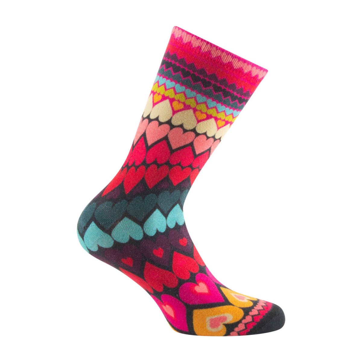 Mi-chaussettes imprimées Coeurs sur rayures en viscose de bambou multicolore, KINDY