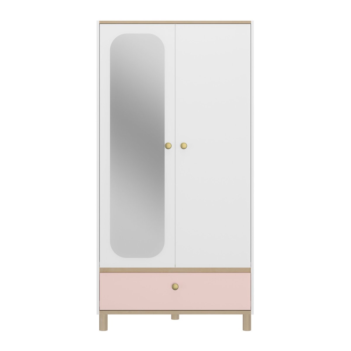 Armoire 2 portes avec grand miroir blanc, GAMI