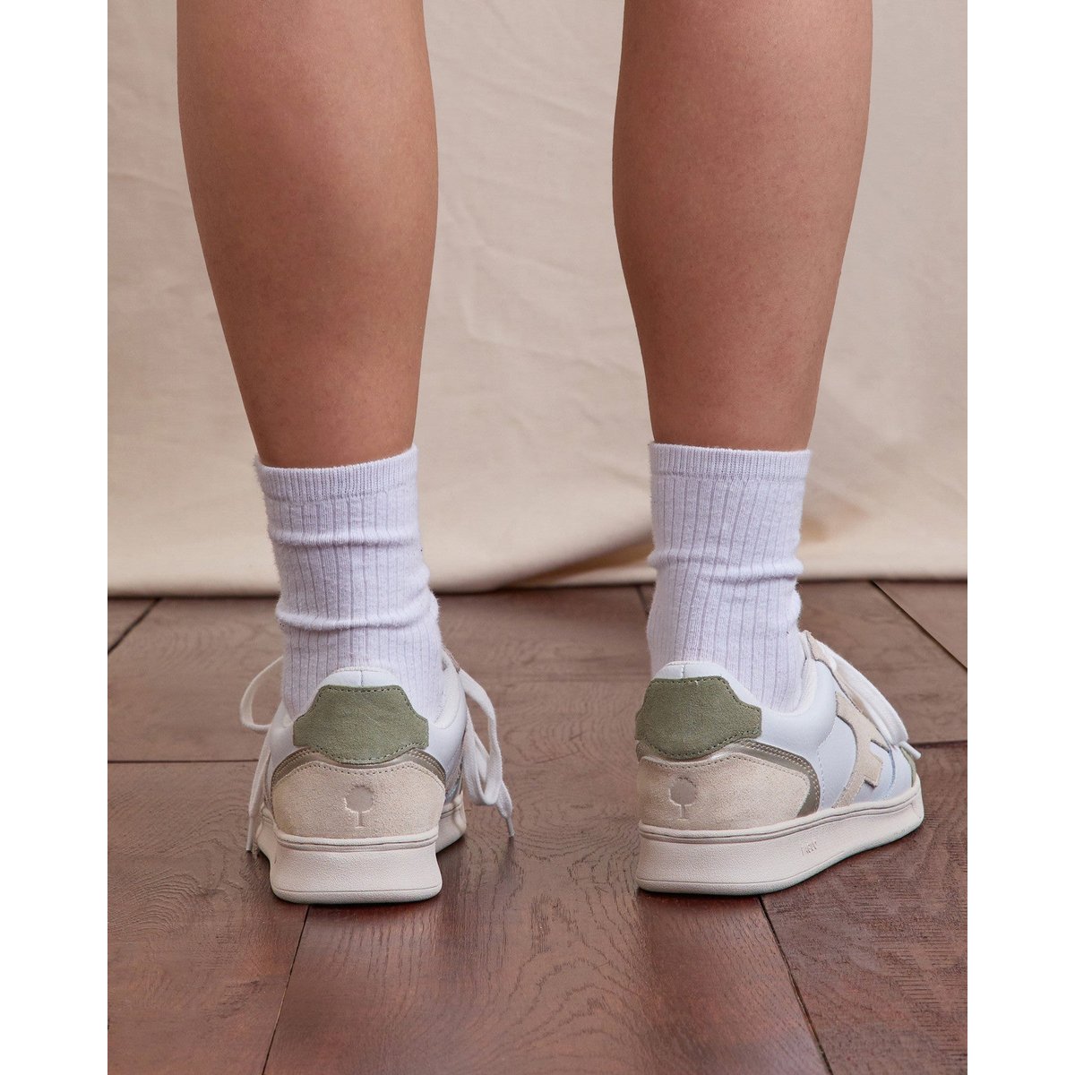 Baskets basses cuir suede HAZEL blanc et bleu océan, FAGUO