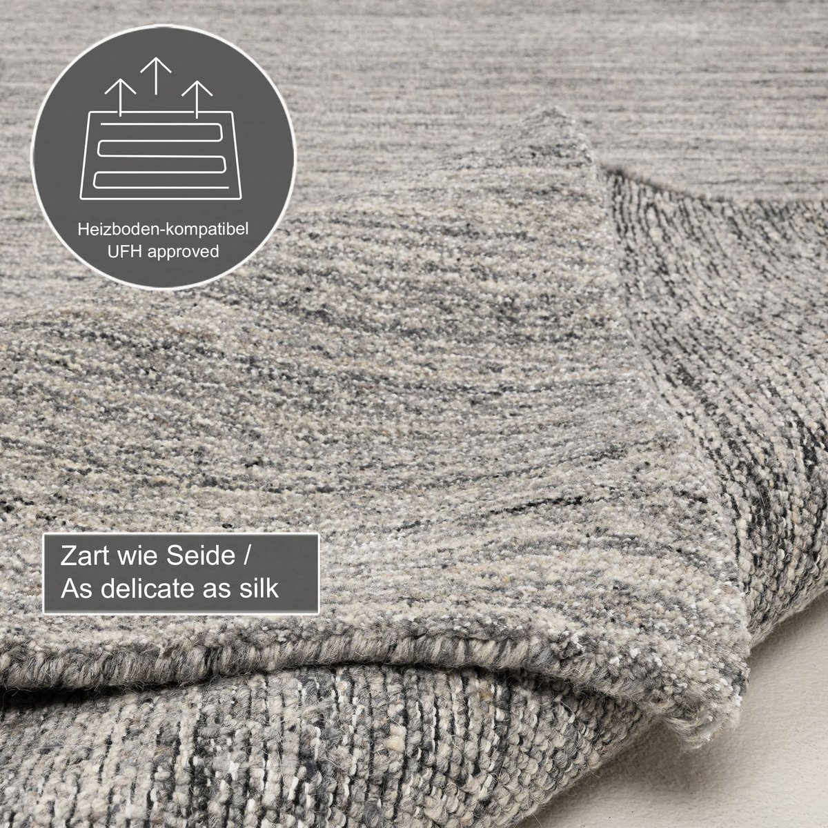Tapis de salon UNI chiné tissé main - SAN DIEGO gris, THEKO