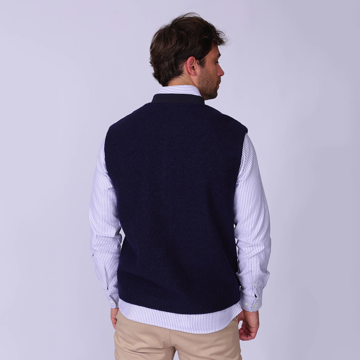 Veste sans manches en laine bleu marine, MISE AU GREEN