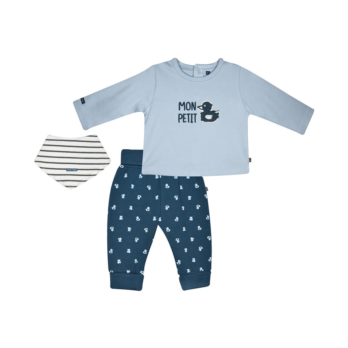 Tshirt pantalon bavoir mio maille bebe bleu, SUCRE D'ORGE