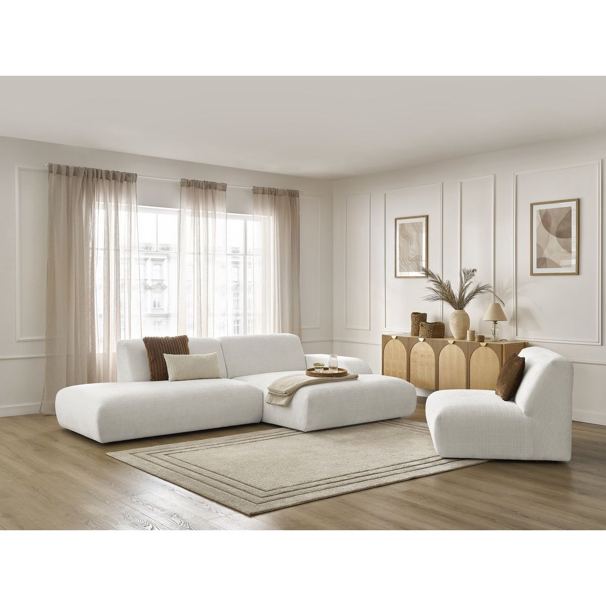 Canapé modulable 4 places en tissu texturé, SIRIUS blanc, BOBOCHIC