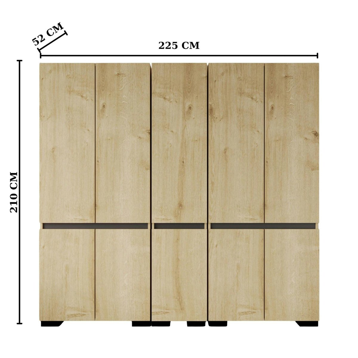 Dressing 10 portes 2 tringles décor chêne et anthracite 225 cm BYRON chêne, PIER IMPORT