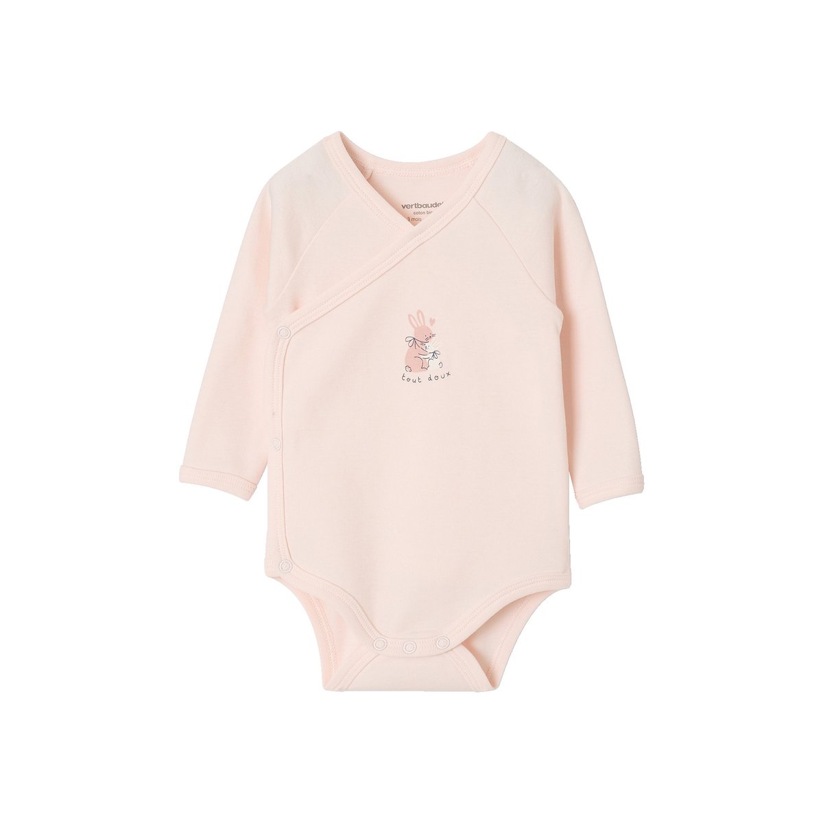 Lot de 2 bodies naissance manches longues rose pâle, VERTBAUDET