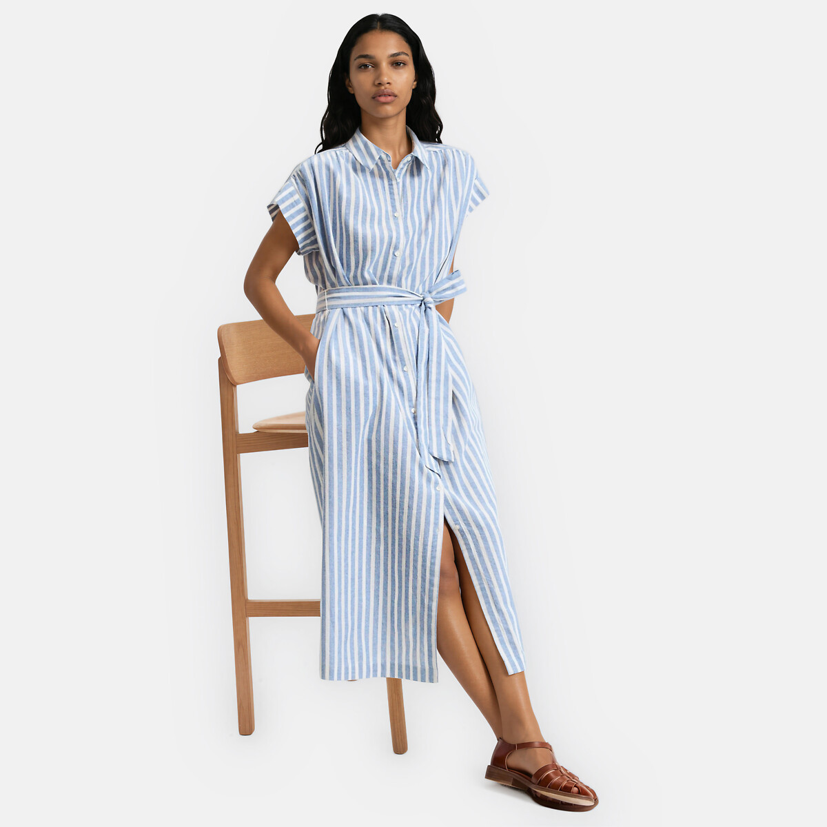 Robe droite rayée, longue, manches courtes, Signature HELOÏSE rayé bleu/blanc, LA REDOUTE COLLECTIONS