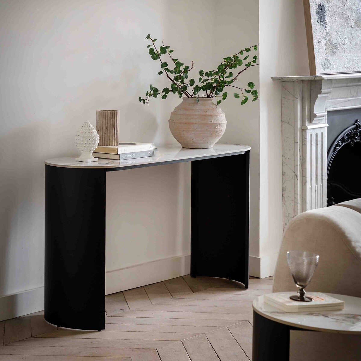 Maurice Marble & Metal Console Table white marble, ÉDITÉ
