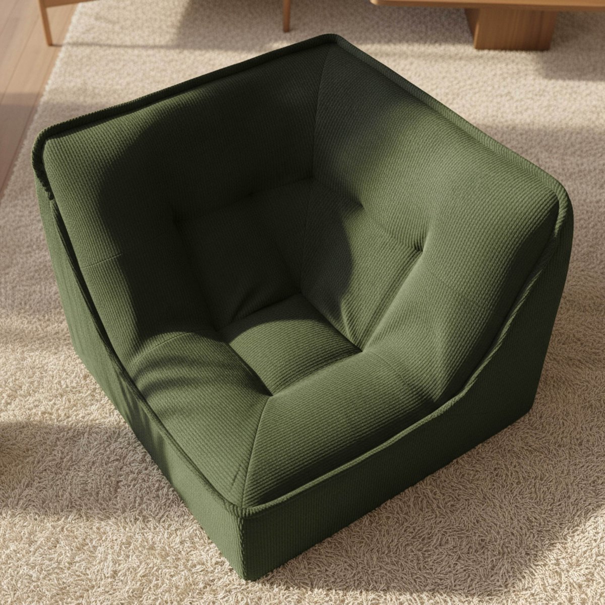 Fauteuil d'angle en velours côtelé type chauffeuse, LIZY vert, OVIALA