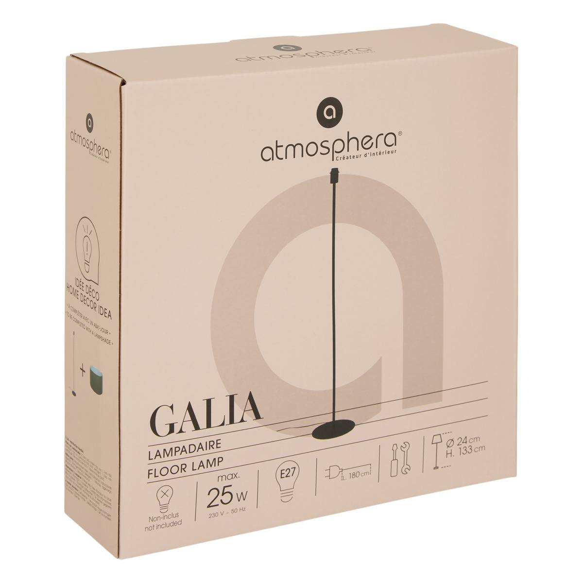 Pied de lampadaire en acier GALIA noir, ATMOSPHERA