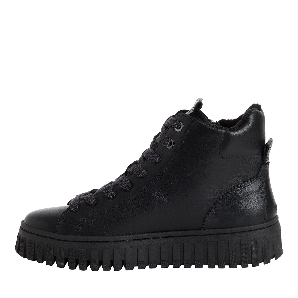 Baskets montantes en cuir noir, TAMARIS