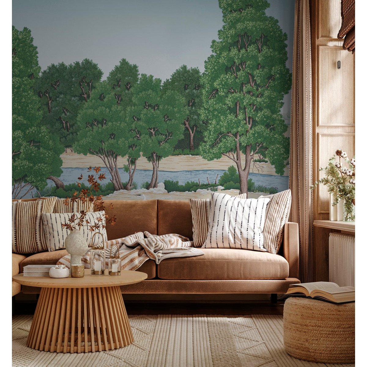 Papier peint panoramique Loire sauvage XL - Lés non raccordables 480 x 280 cm vert, LE PAPIERS DE NINON