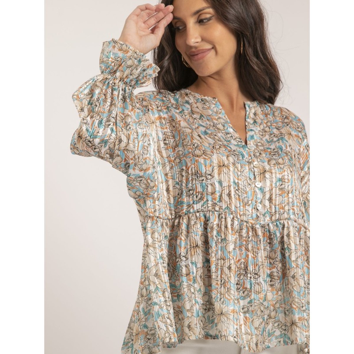 Blouse Motifs Fobless beige, DONA LISA