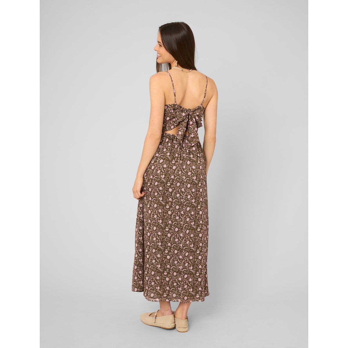 Robe longue imprimée vert kaki, BZB
