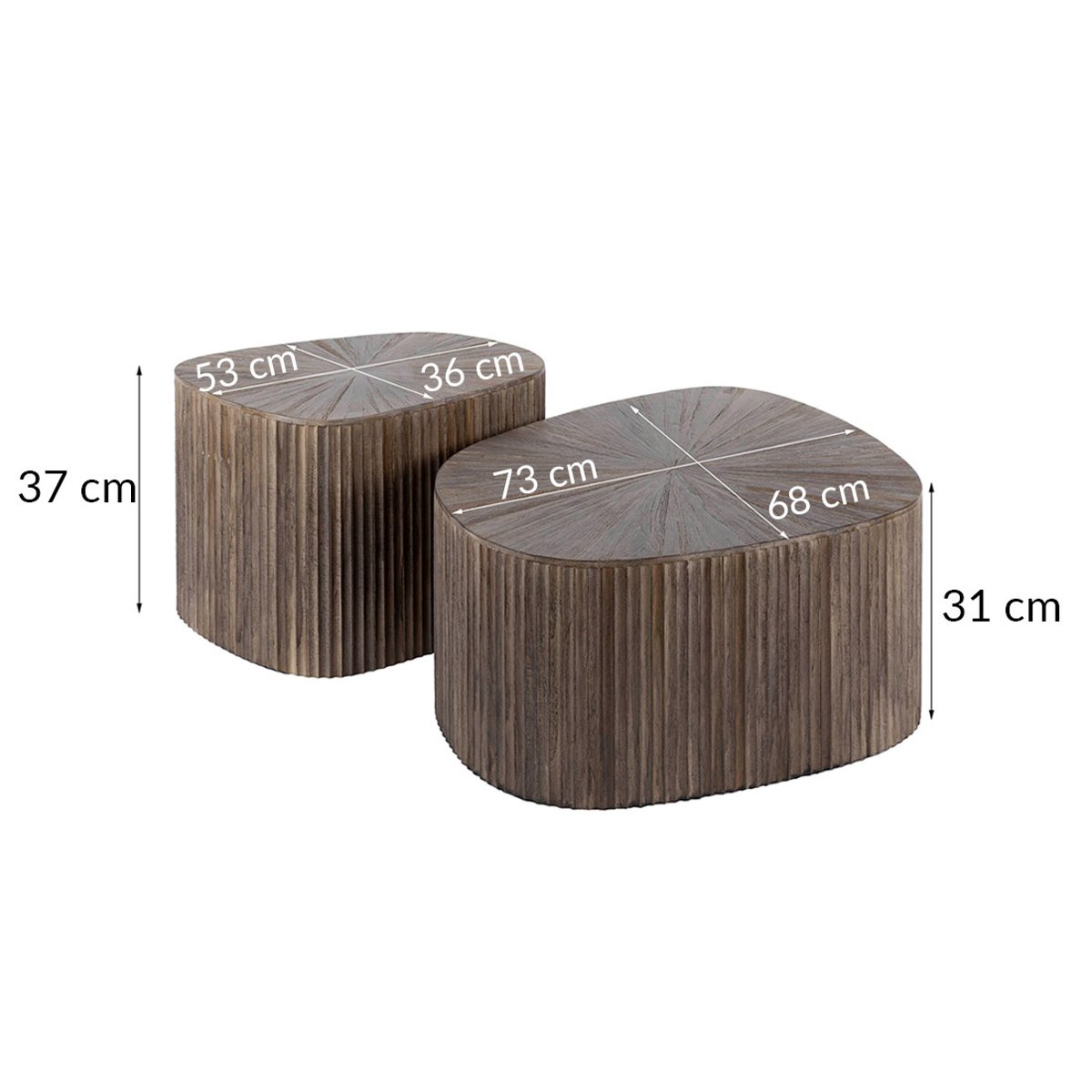 Lot de 2 tables basses gigognes en teck massif, TANIA bois, BEST MOBILIER