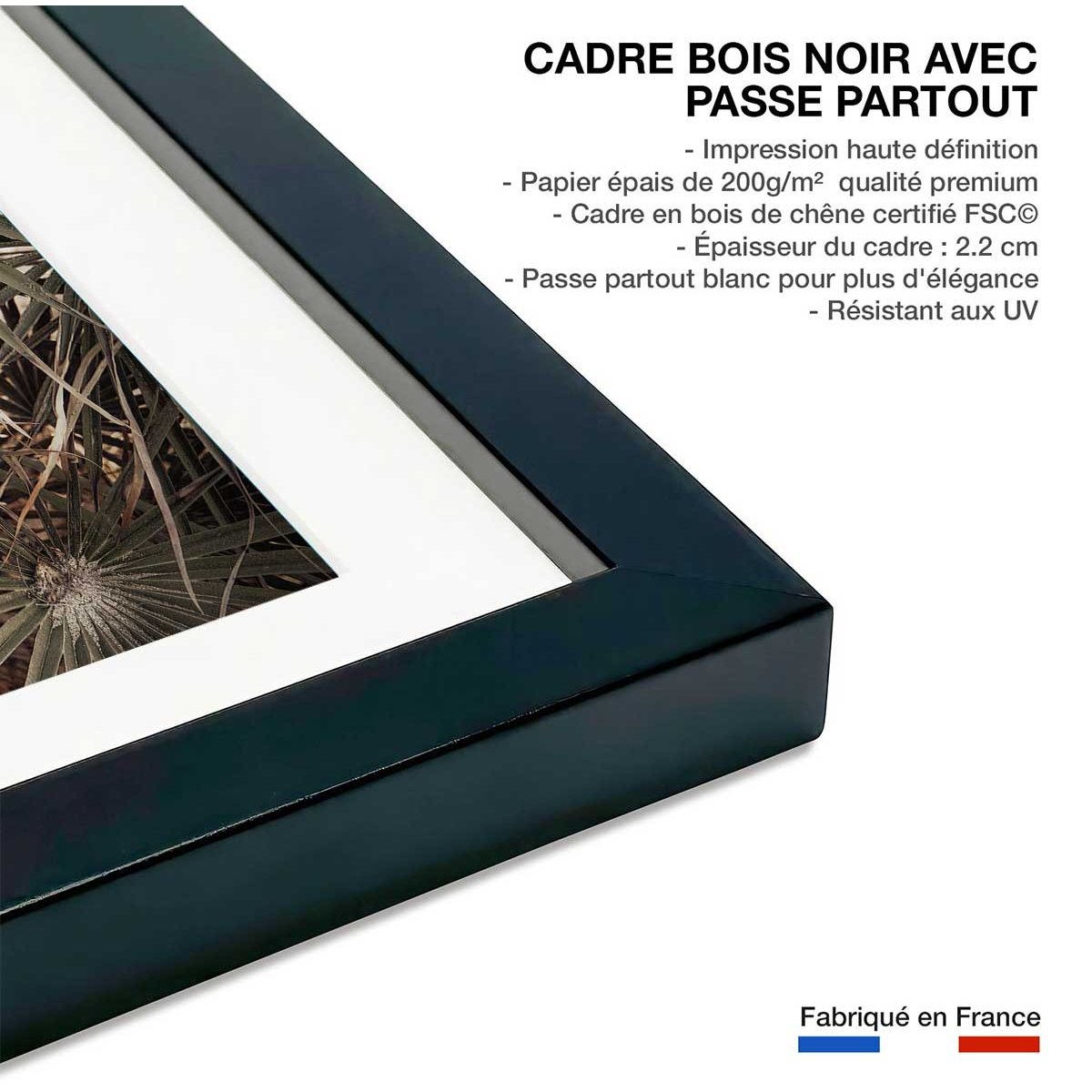 Poster tropicana mood affiche + cadre en bois - noir, HEXOA