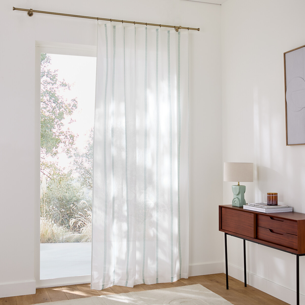 Voilage motif rayé ikat en coton, à anneaux, ASTI imprimé ikat, LA REDOUTE INTERIEURS