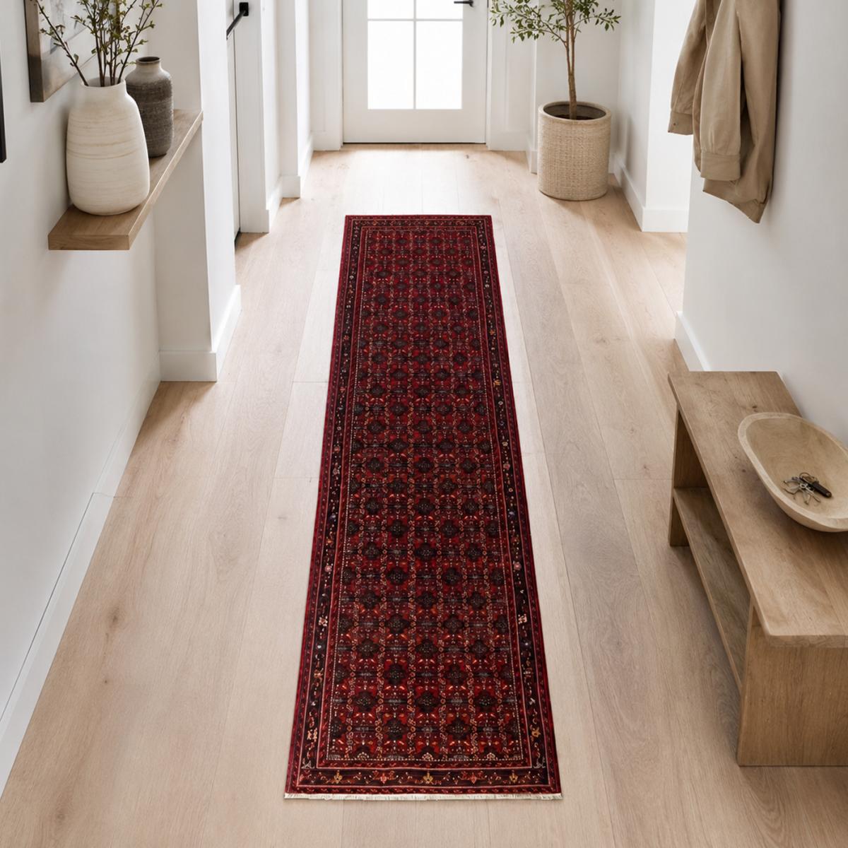 Tapis d'orient, motif traditionnel noué à la main, HAMADAN 180 rouge, beige, bleu, UN AMOUR DE TAPIS