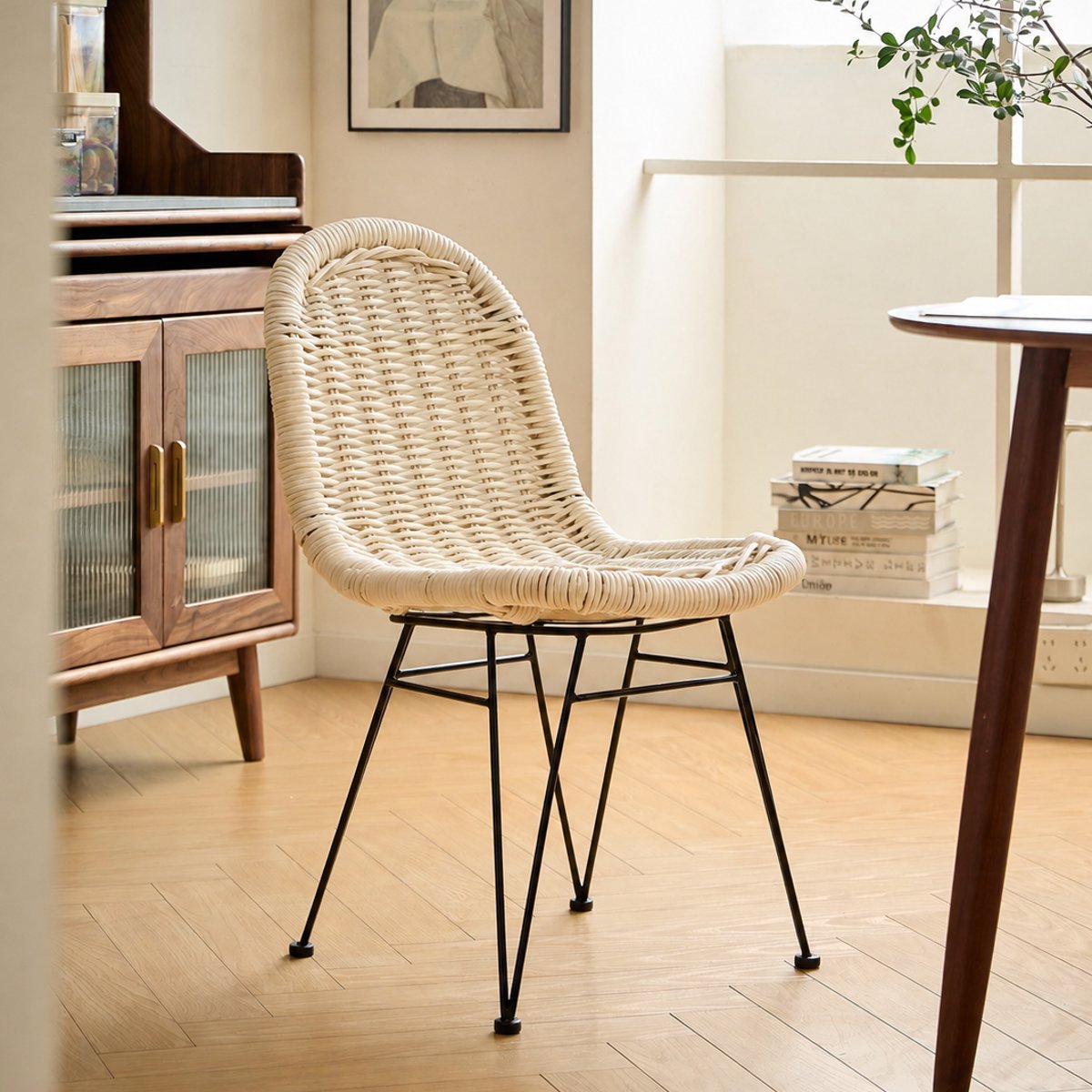Lot de 2 chaises, métal et rotin, NITA beige, NORDLYS
