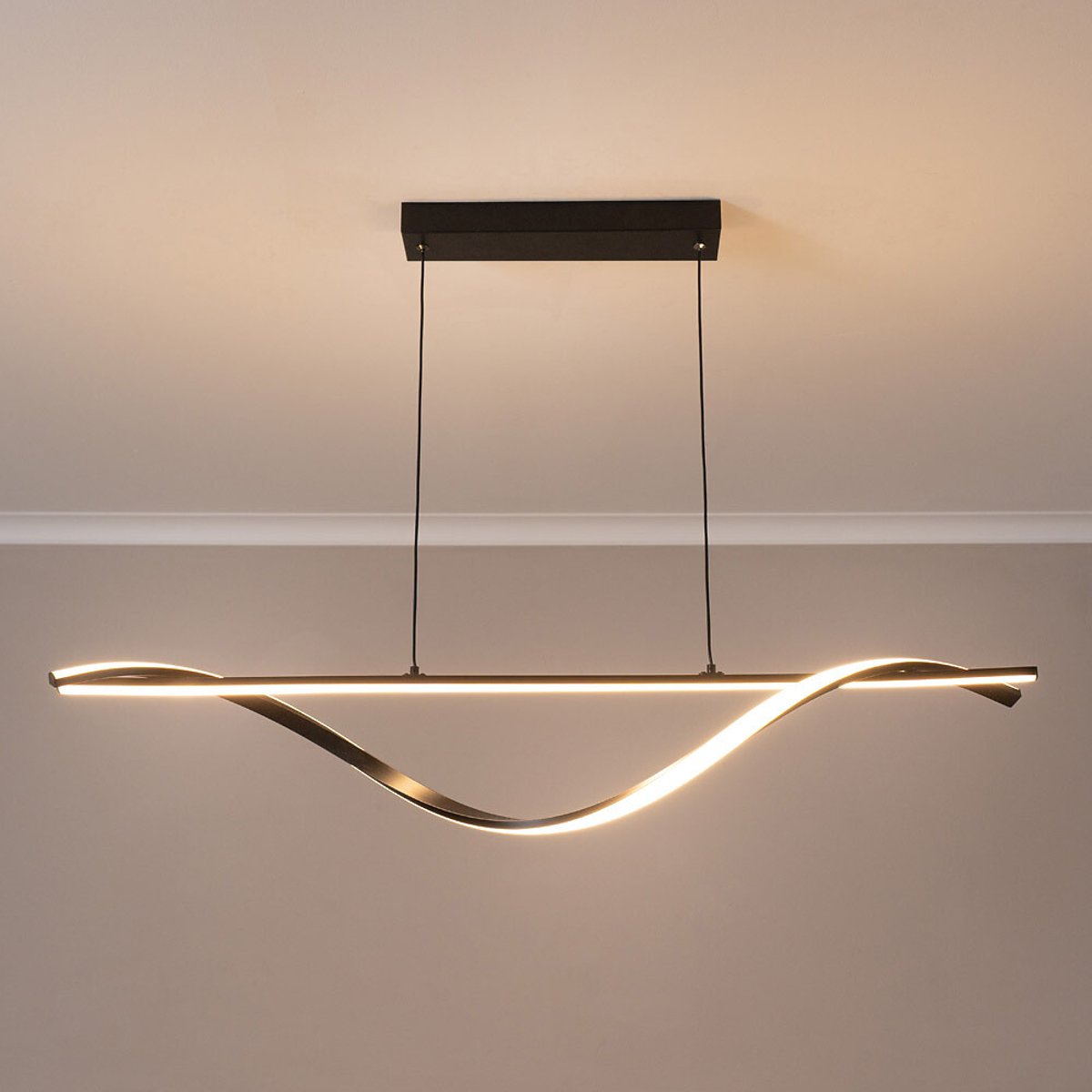 Inez Twist Drop Bar LED Pendant Light in Matte Black black, SO'HOME