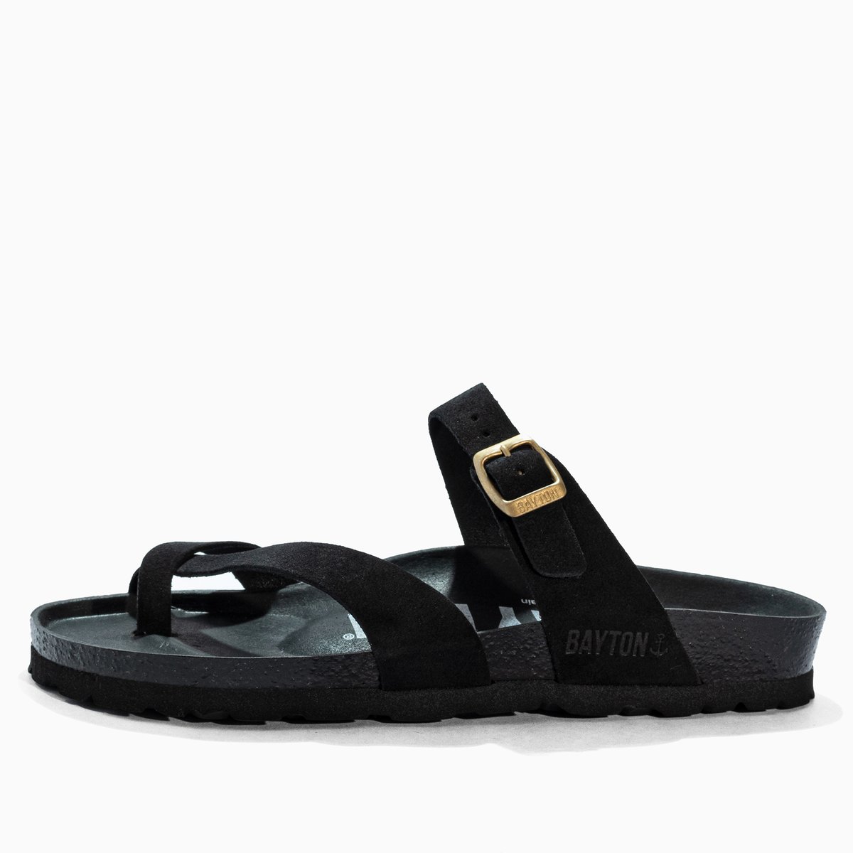 Tongs en cuir suédé DIANE black, BAYTON