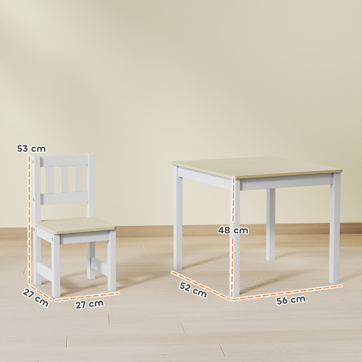 Ensemble table et chaises pour enfants MDF bois naturel, blanc, AIYAPLAY