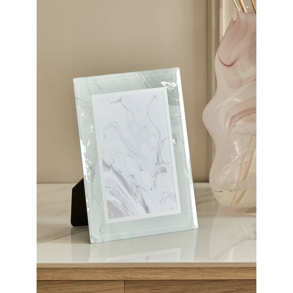 Cadre photo en verre effet marbre argent, NEXT