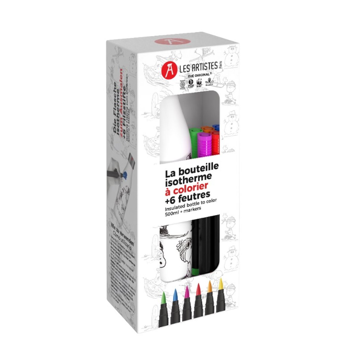 Bouteille isotherme à colorier Snoopy 500 ml blanc, LES ARTISTES PARIS