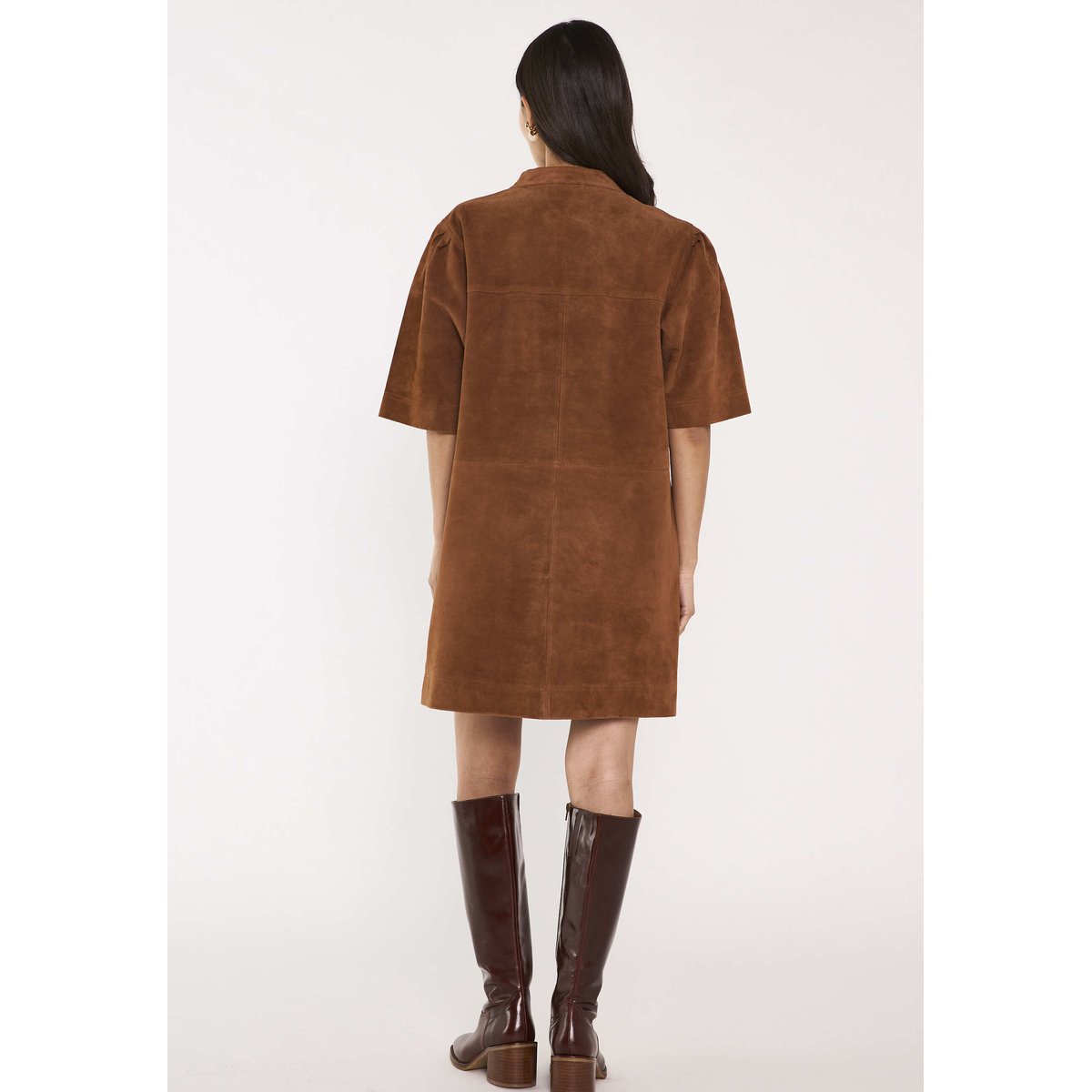 Robe droite en cuir suède PENNY camel fonce, Maison 123