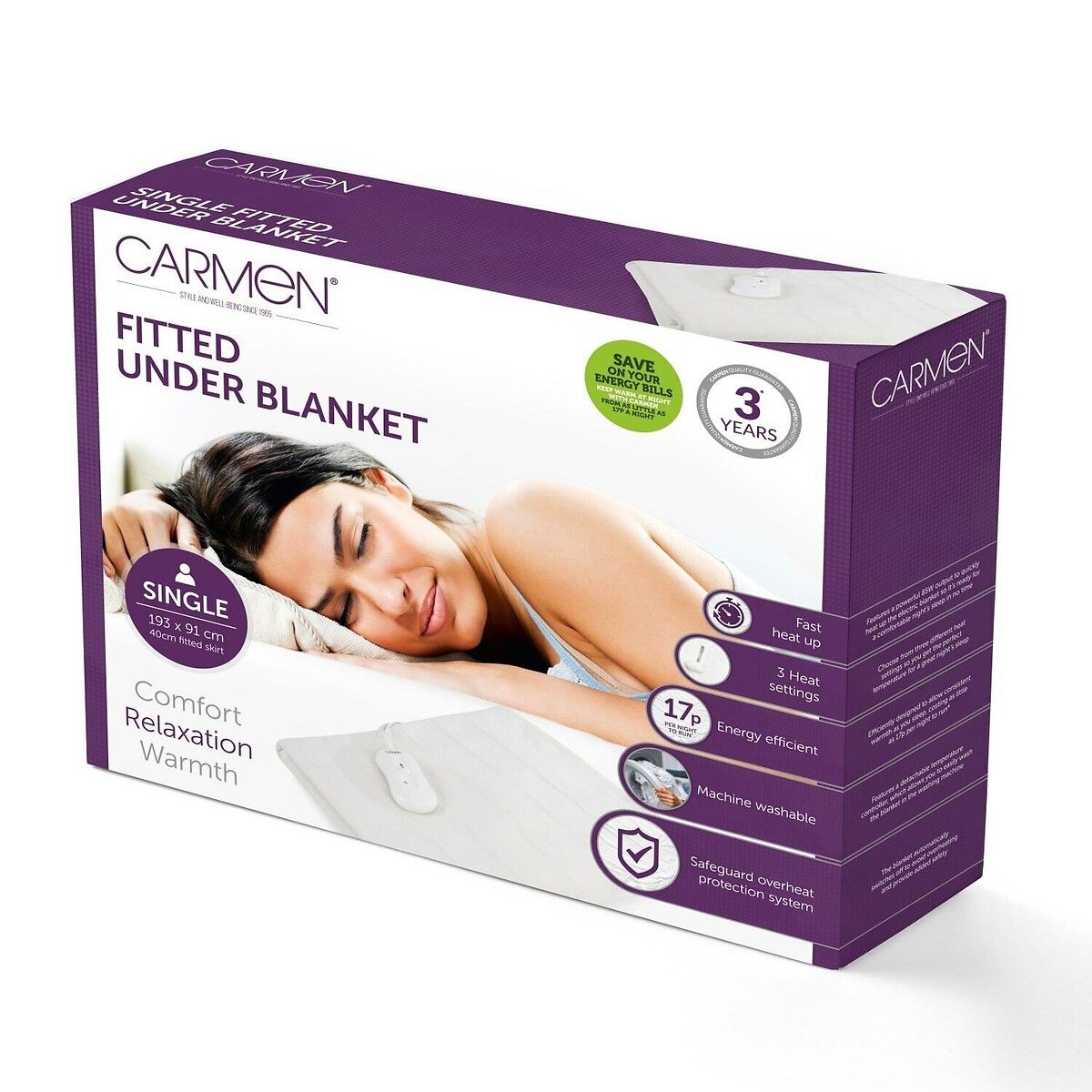 Single Fitted Electric Blanket white, CARMEN