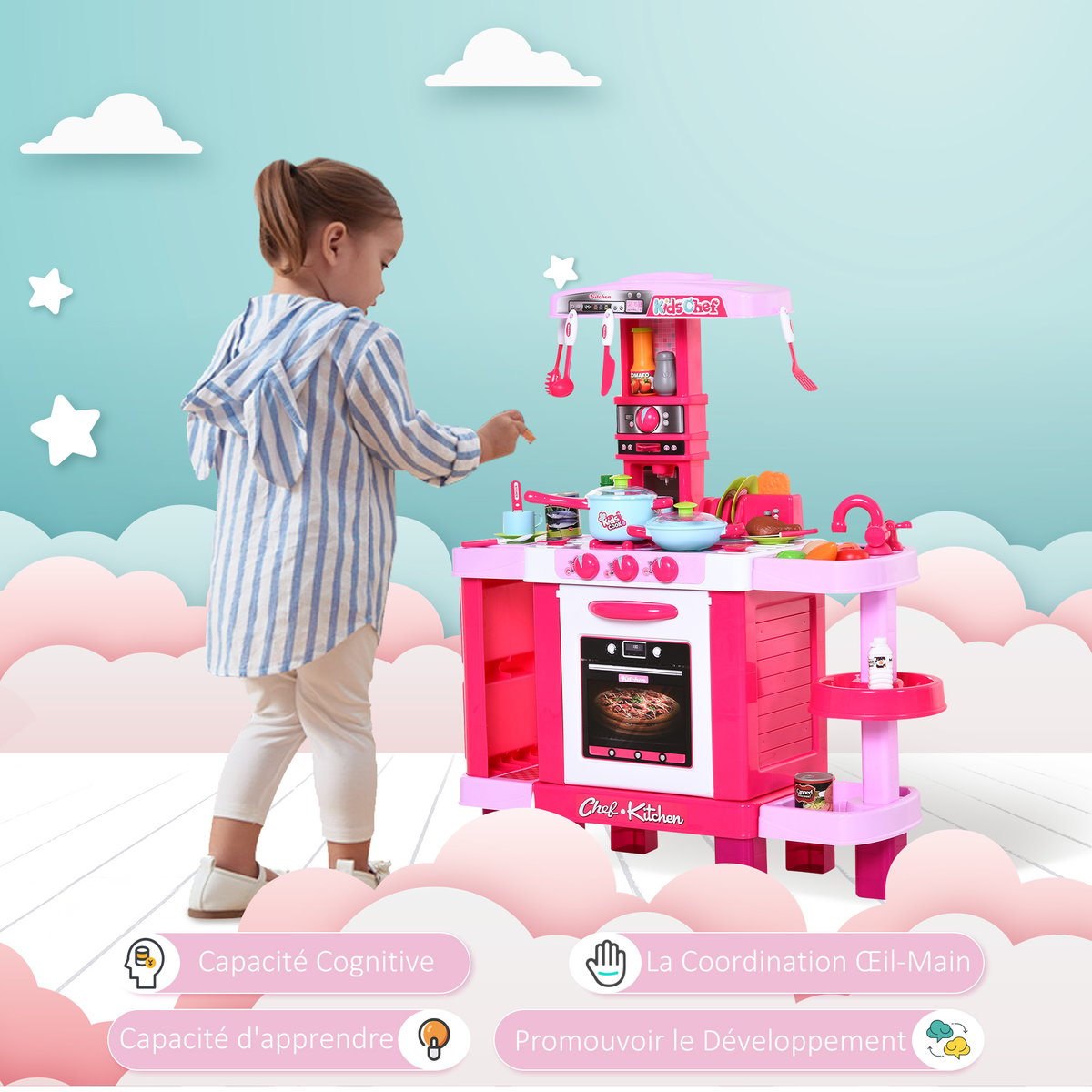 Ensemble de cuisine pour enfants Plastique rose, HOMCOM