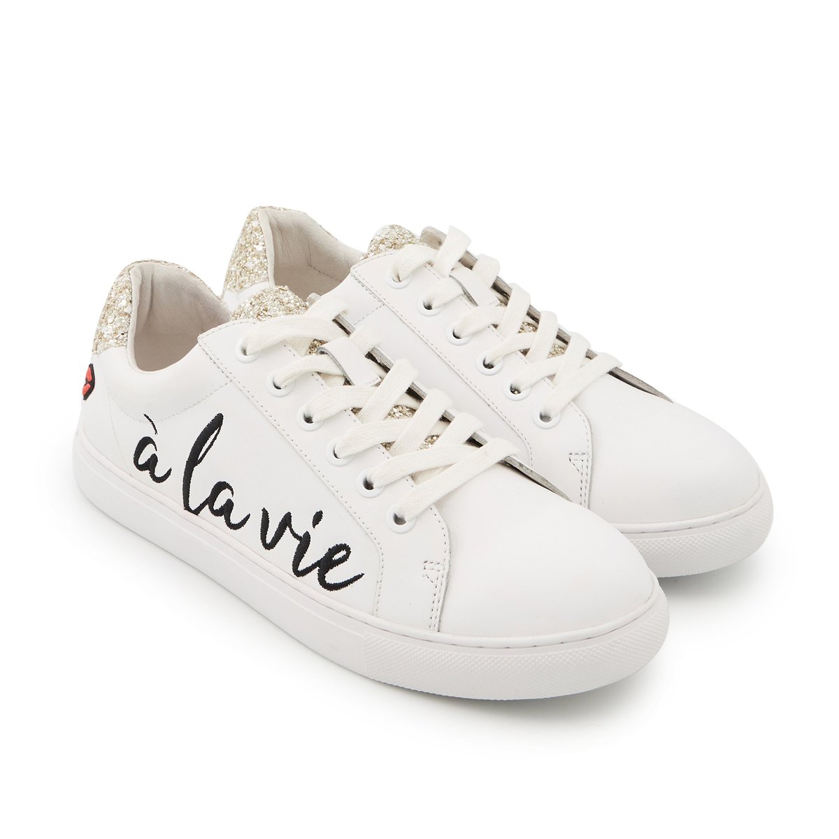 Baskets En Cuir Simone A La Vie à L'amour blanc, BONS BAISERS