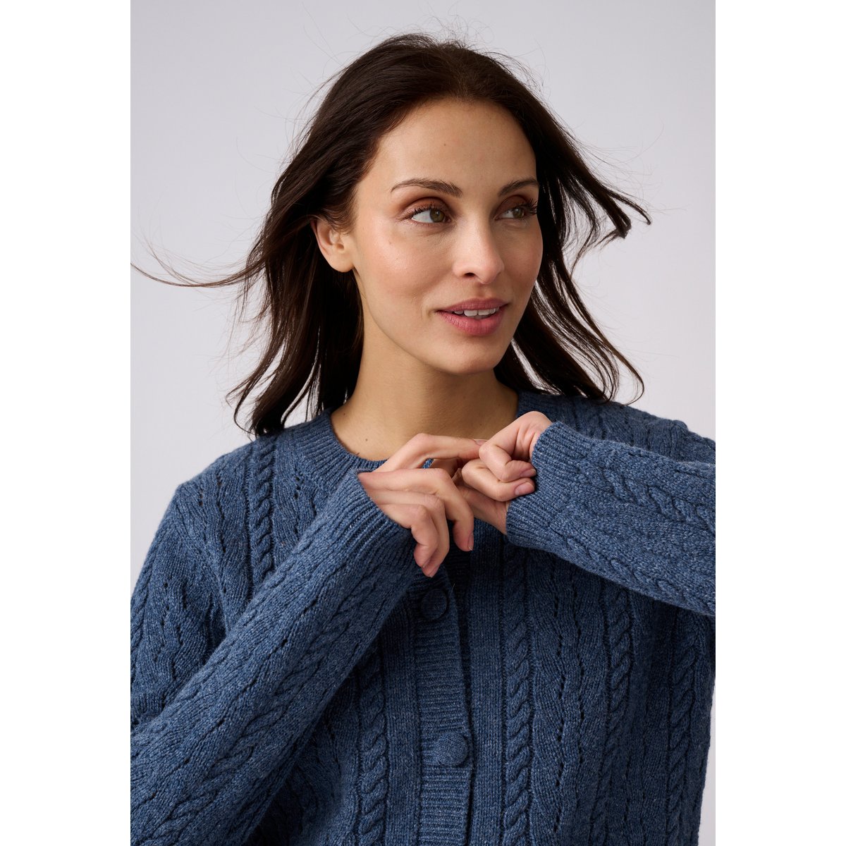 Gilet-veste torsadé 100% laine bleu chiné, DAMART