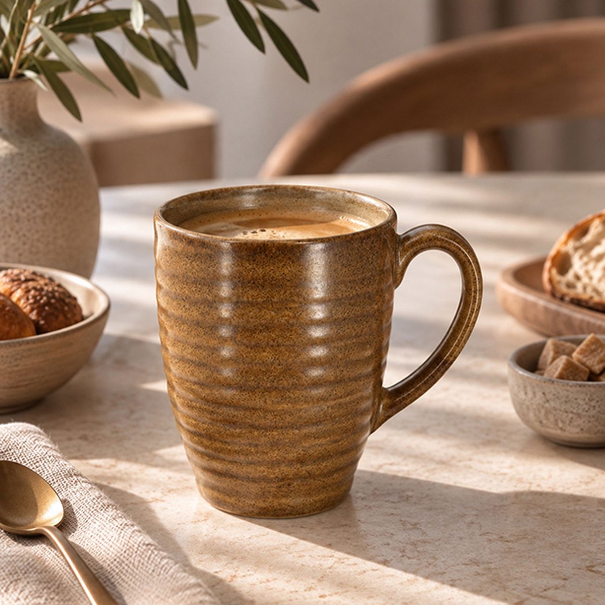 Lot de 6 mugs 37cl en grès, TURBOLINO marron, NOVASTYL