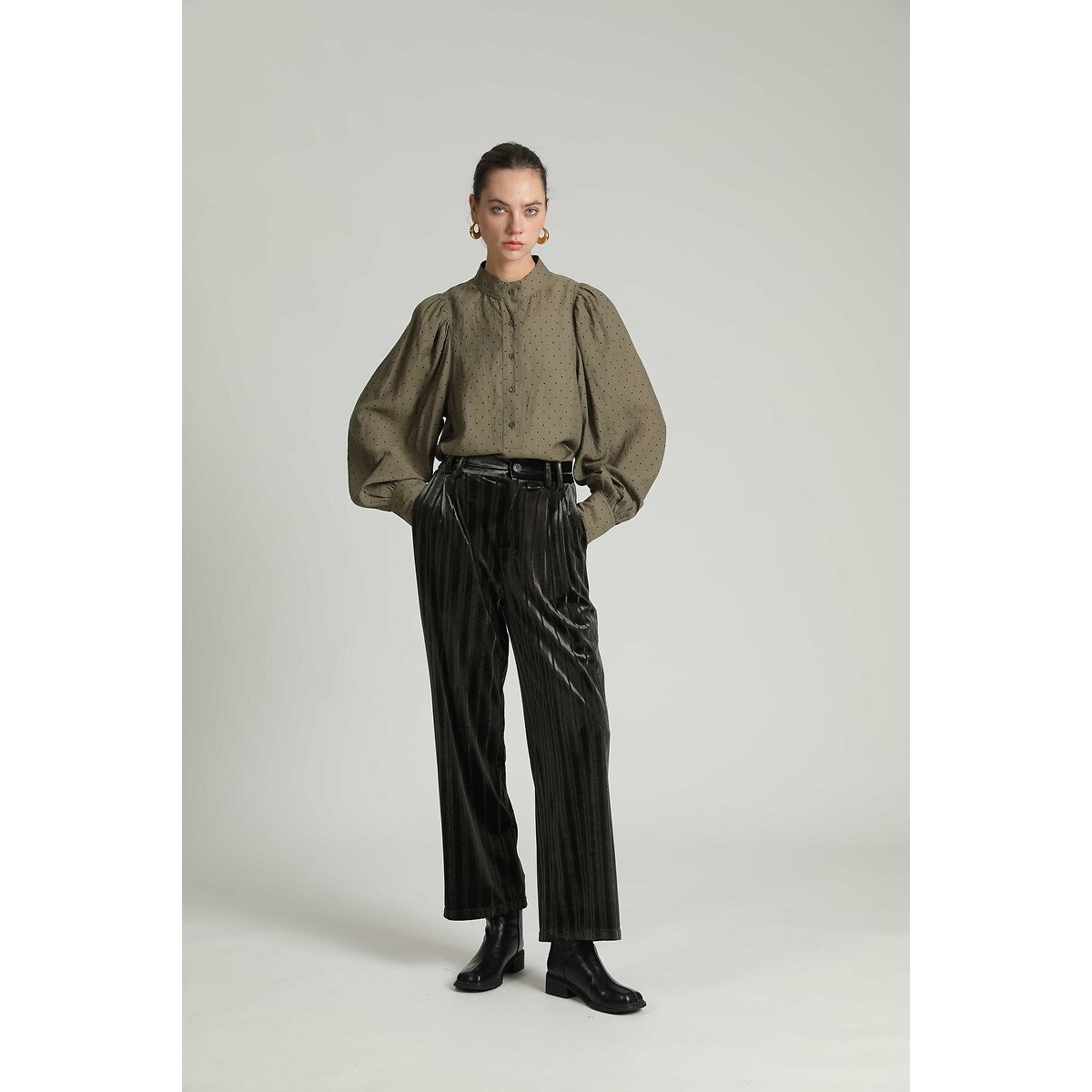 Pantaloni dritti in velluto verde scuro, SEE U SOON