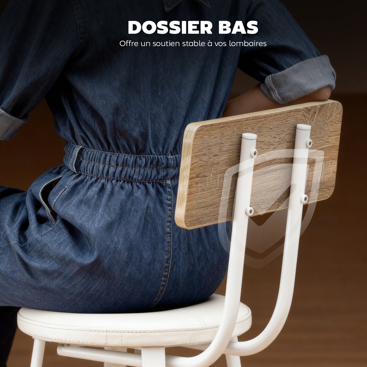 Tabouret de bar Panneau de particules Bois bois naturel et blanc, HOMCOM