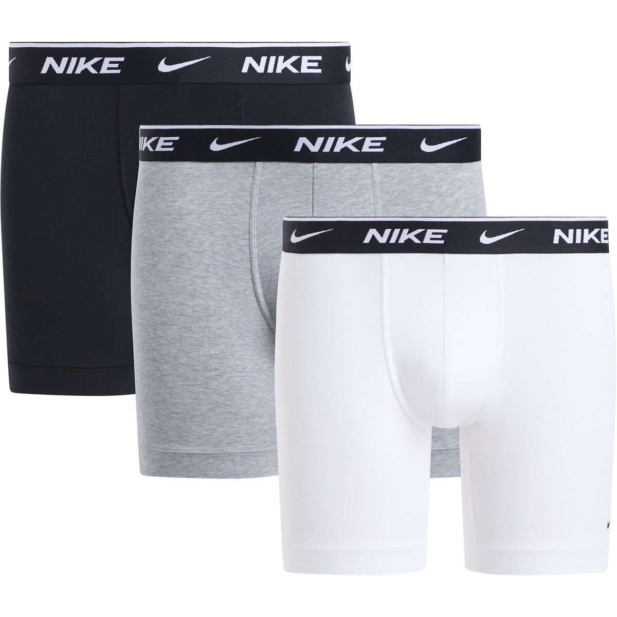 Lot de 3 boxers longs Everyday coton stretch noir + gris chiné + blanc, NIKE