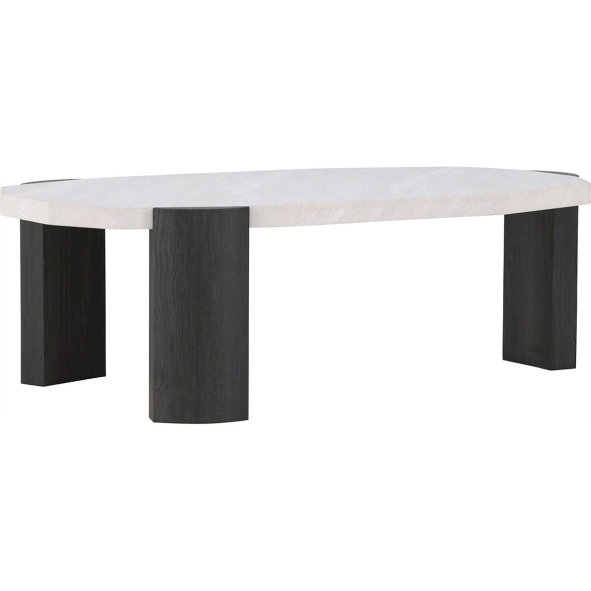 Table basse arrondie en bois collection KRES gris clair et chêne noir, RECOLLECTION