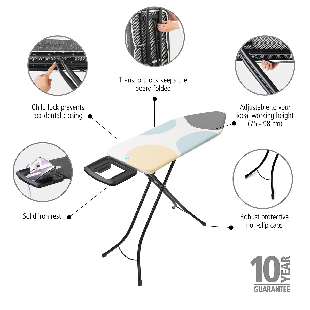 Ironing Board C, 124x45cm with Solid Steam Iron Rest duck egg blue, BRABANTIA
