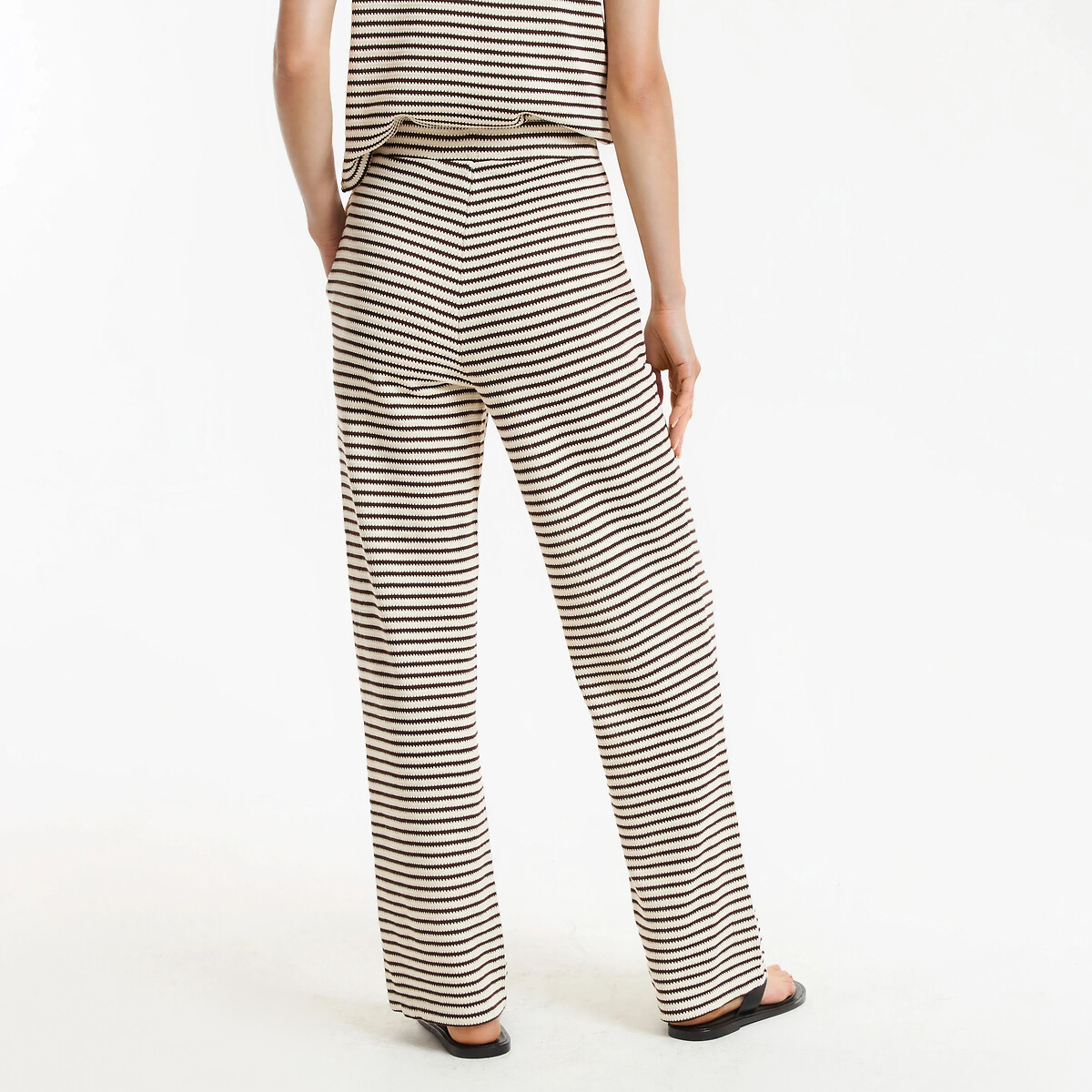 Pantalon large en maille rayée rayé marron/écru, LA REDOUTE COLLECTIONS