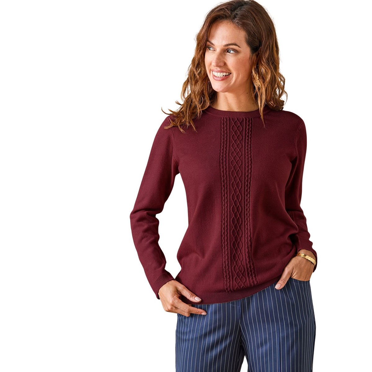 Pull avec torsades toucher doux rose, DAXON