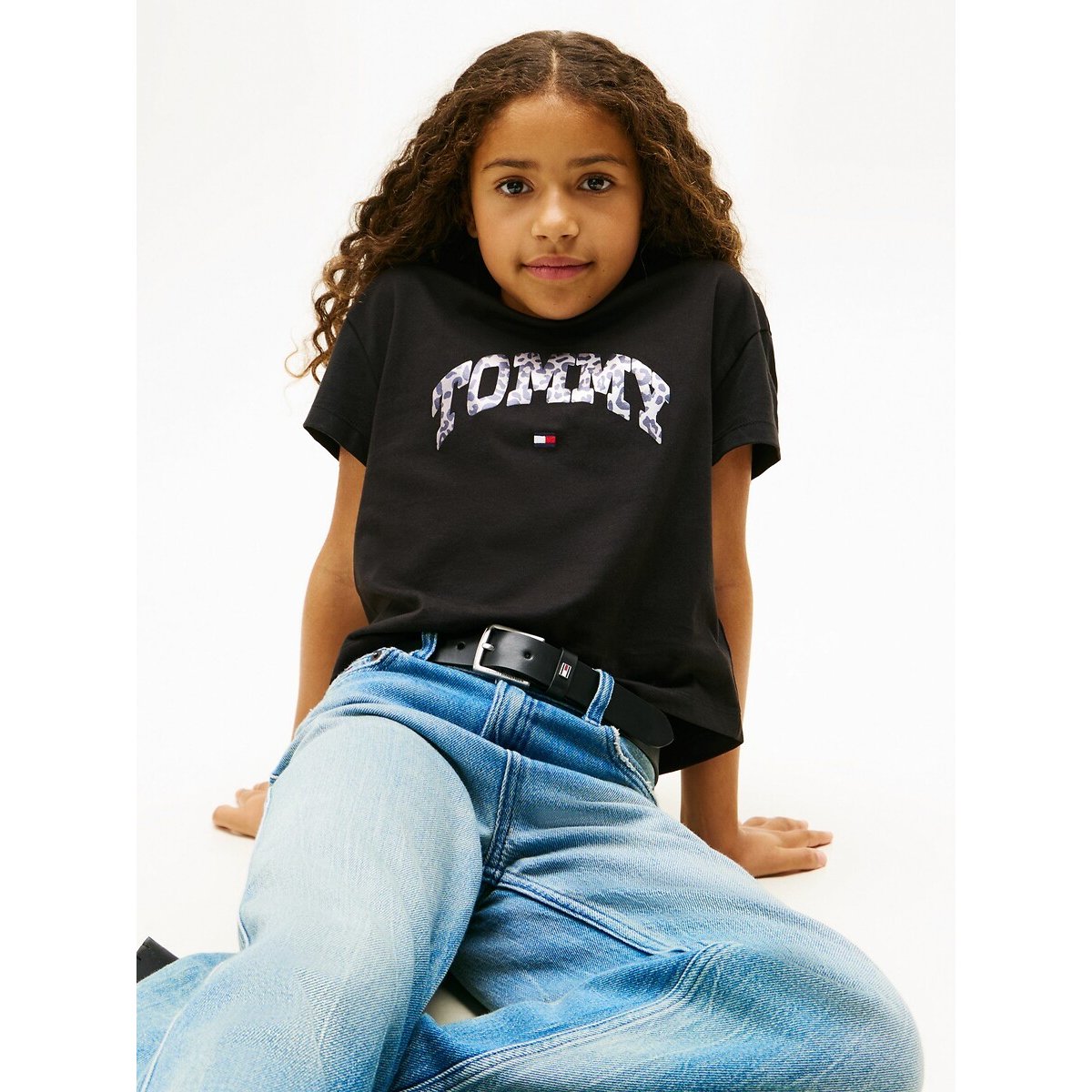 Short Sleeve T-Shirt with Leopard Print Slogan black, TOMMY HILFIGER